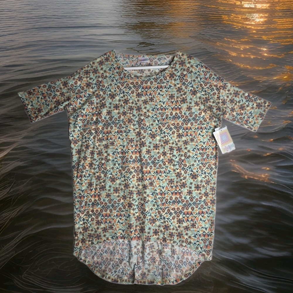 LuLaRoe "Irma" In‎ Geometric Abstract Print In Orange/Blue/Aqua SZ: XXSM NWT